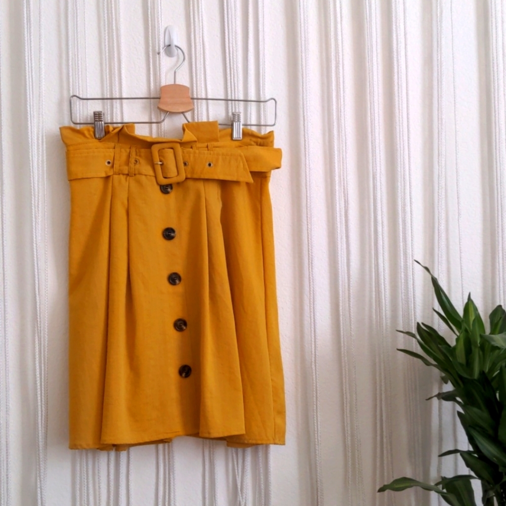 Mustard Paper Bag Waist Skirt